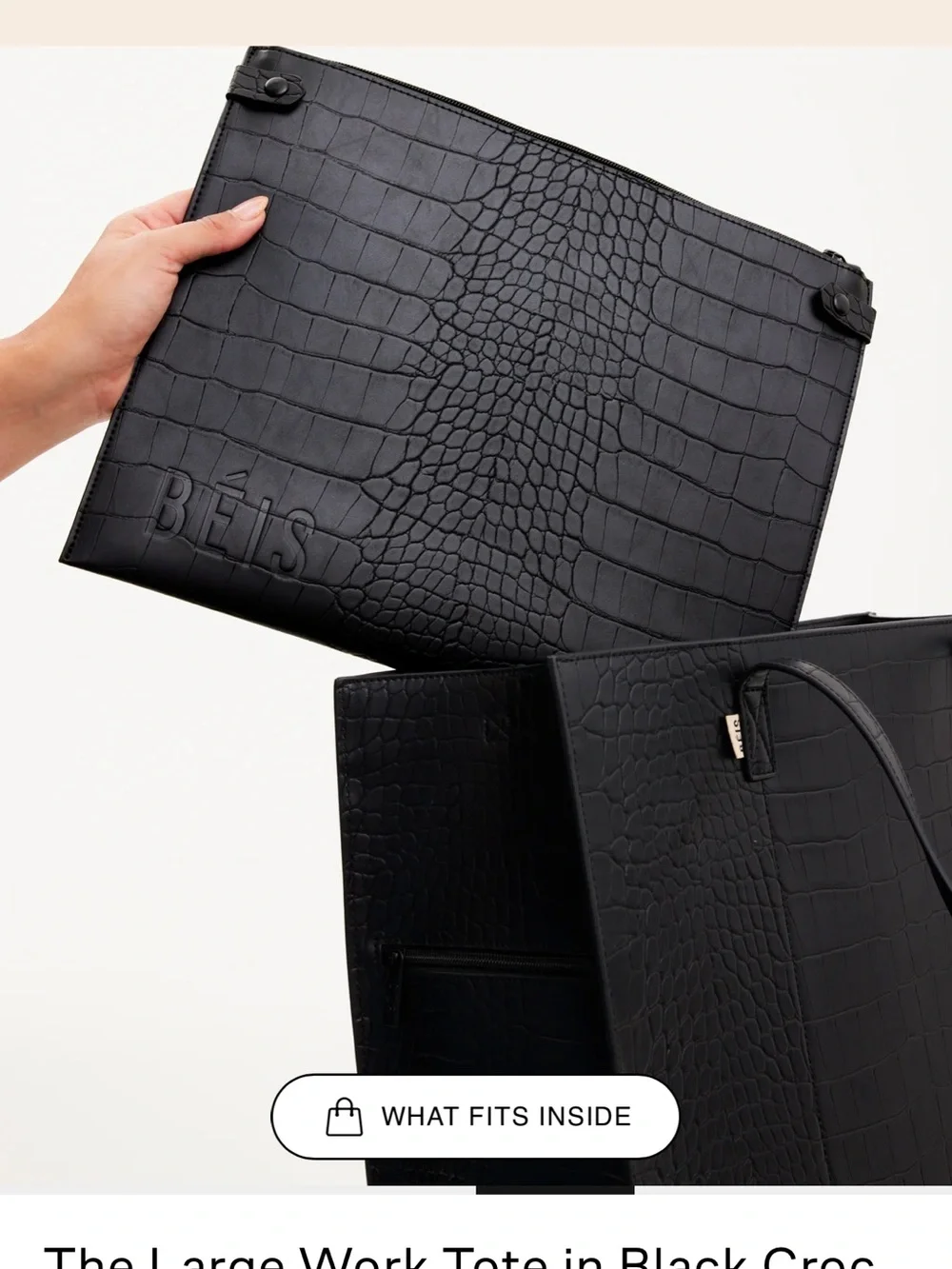 BÉIS Large Work Tote in Black Croc